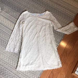 Off white floral lace slight bell sleeve dress